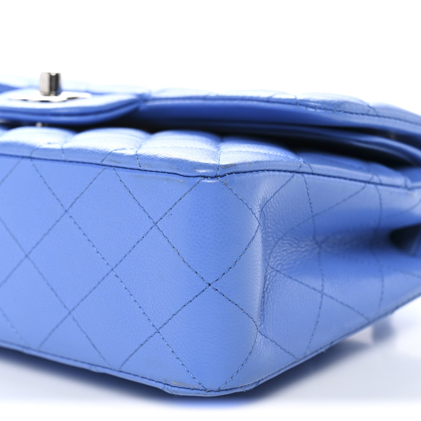 Caviar Quilted Small Double Flap Blue