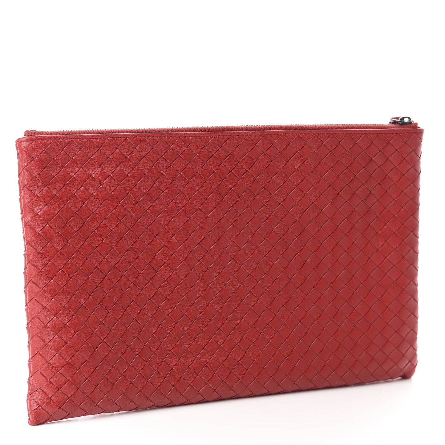 Nappa Intrecciato Large Flat Zip Biletto Pouch Red