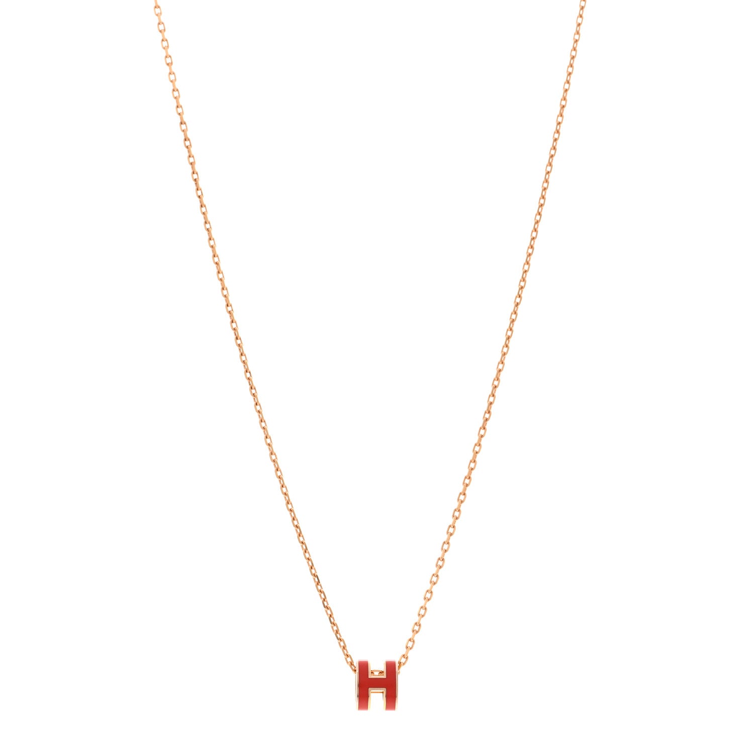Hermes Lacquered Rose Gold Mini Pop H Pendant Necklace Orange 1 of 7