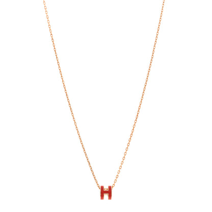 Hermes Lacquered Rose Gold Mini Pop H Pendant Necklace Orange 1 of 7