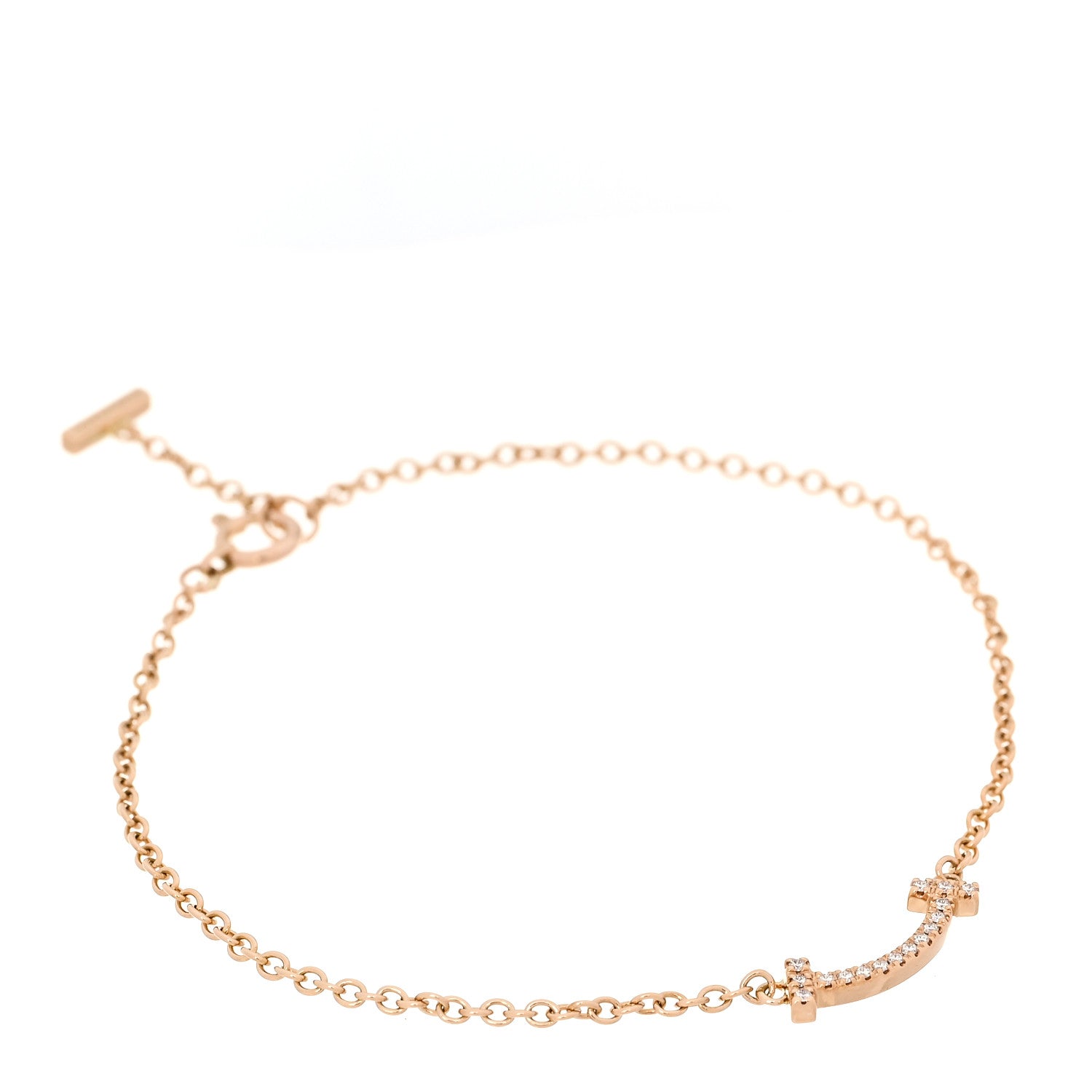Tiffany 18K Rose Gold Diamond Mini T Smile Bracelet 1 of 7