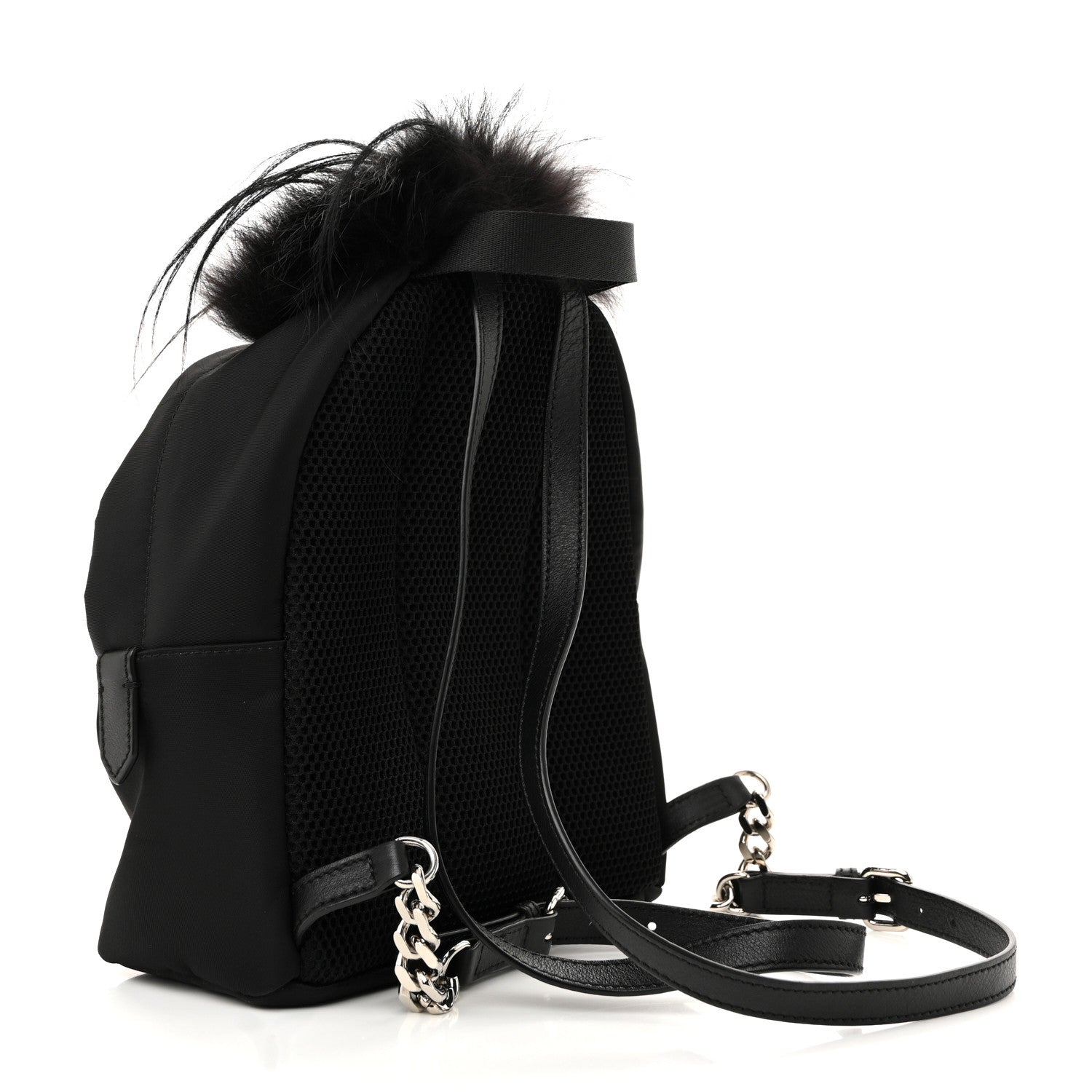 Fendi Nylon Vitello Dolce Goat Fox Fur Crocodile Monster Eyes Mini Backpack Black Sunflower 5 of 19