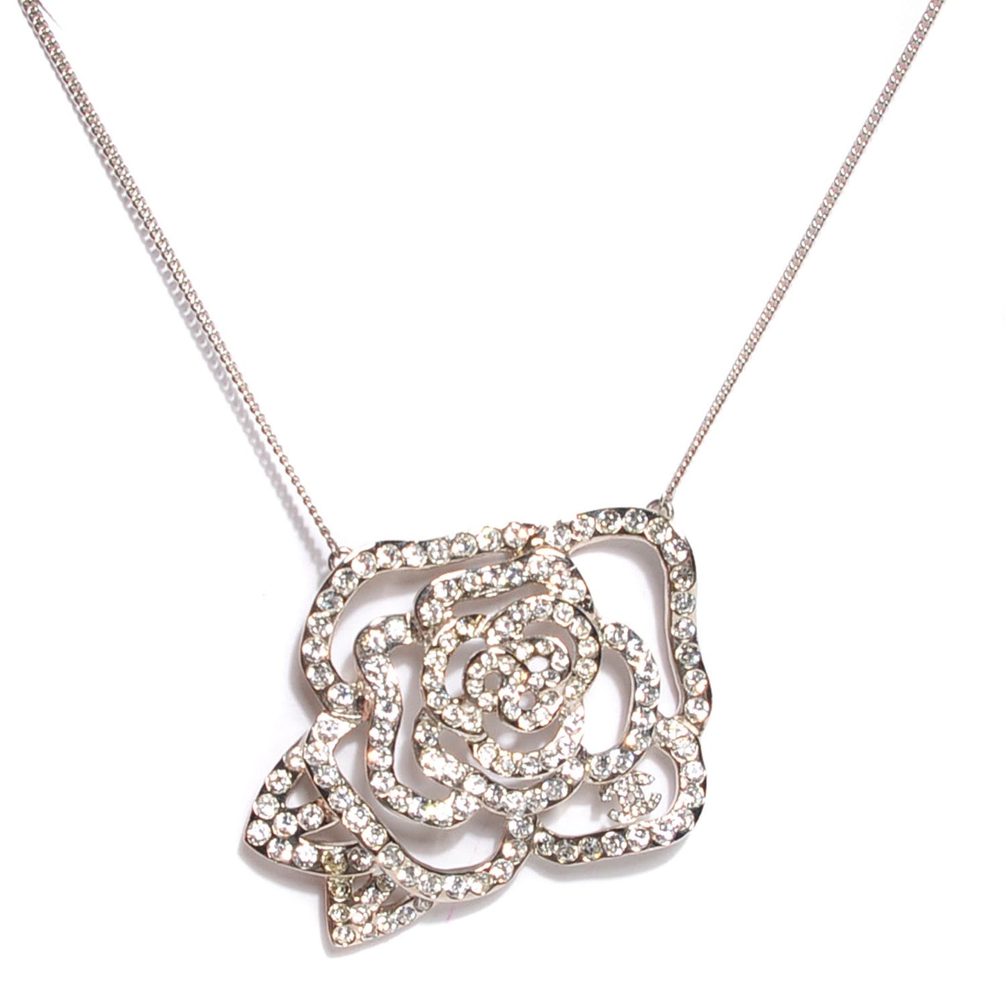 Crystal Large Camellia Pendant Necklace