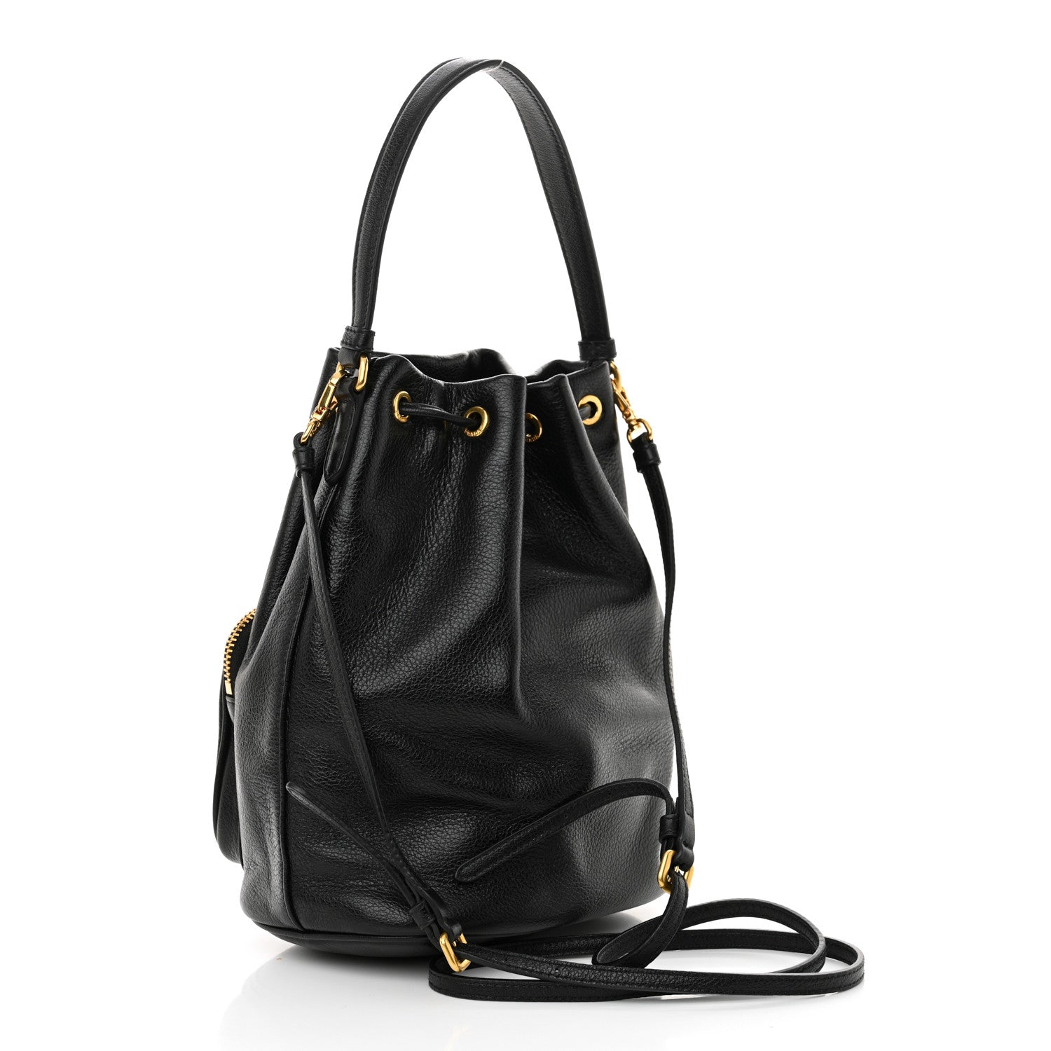 Prada Glace Calfskin Embossed Secchiello Bucket Bag Black 3 of 12