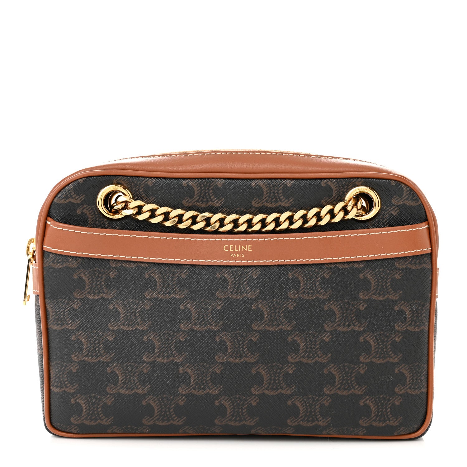 Celine Triomphe Canvas Calfskin Medium Patapans Tan 1 of 11