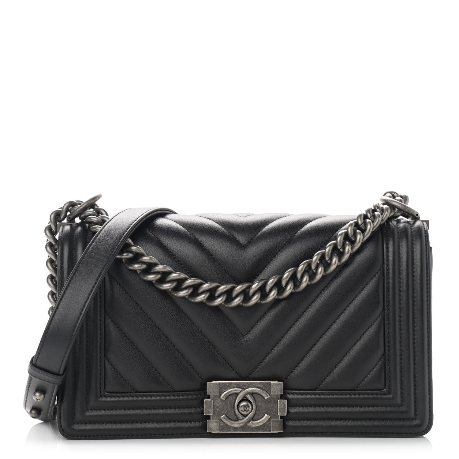 Chanel Calfskin Chevron Quilted Medium Boy Flap Black 1 of 12