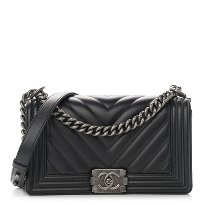 Chanel Calfskin Chevron Quilted Medium Boy Flap Black 1 of 12