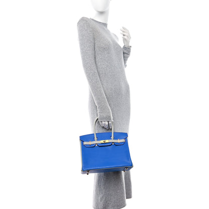 Hermes Chevre Mysore Horseshoe Birkin 30 Bleu Hydra Gris Perle Rose Shocking 2 of 13