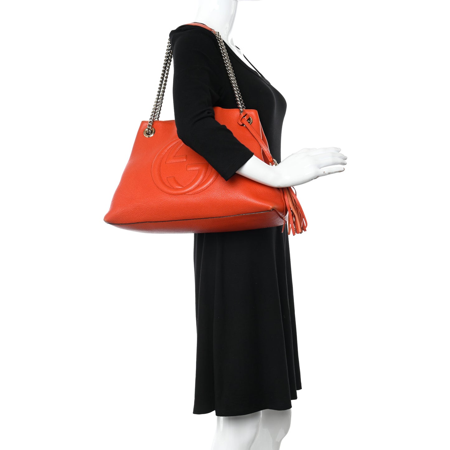 Pebbled Calfskin Medium Soho Chain Shoulder Bag Sun Orange