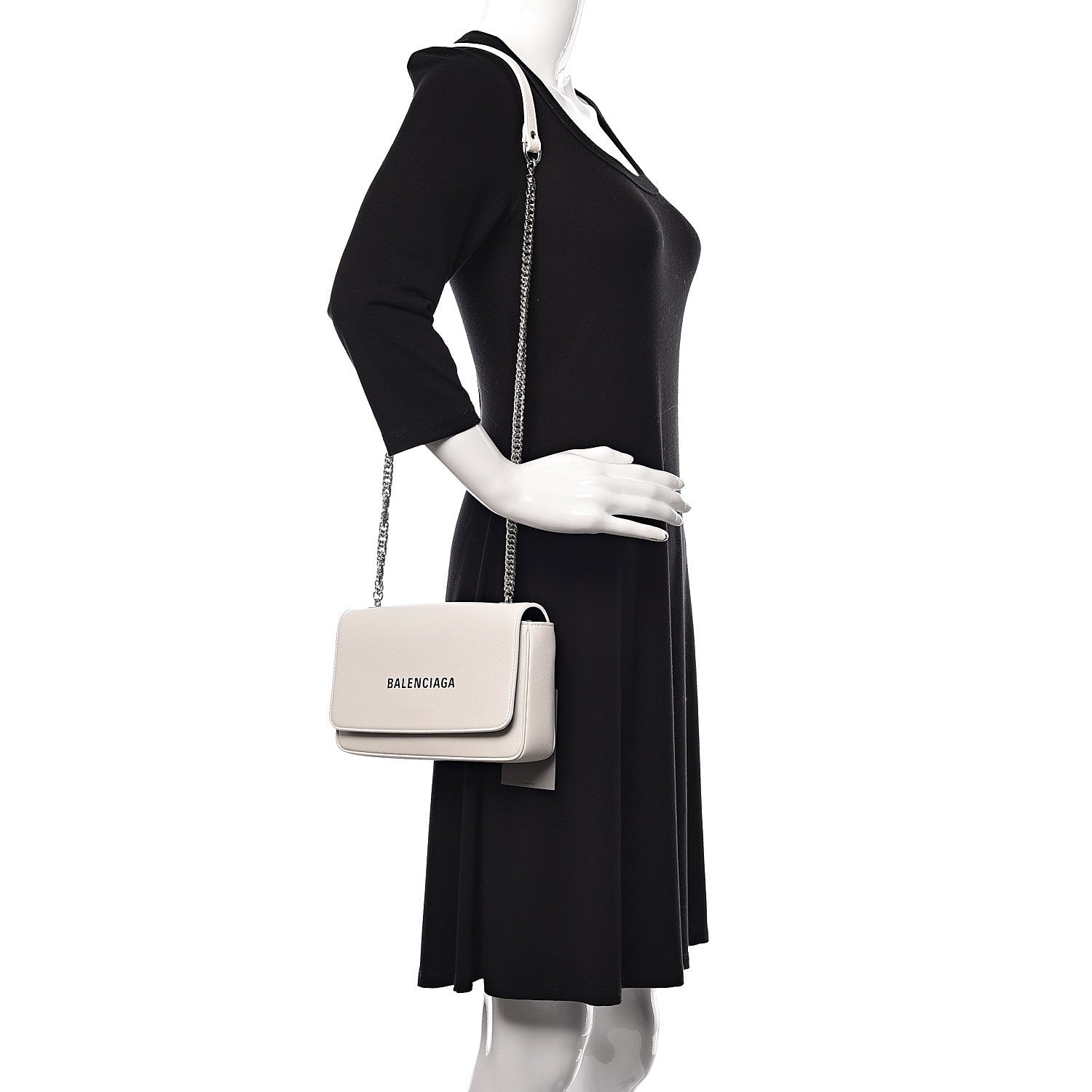 Balenciaga Pebbled Calfskin Logo Everyday Flap Chain Wallet White 2 of 9