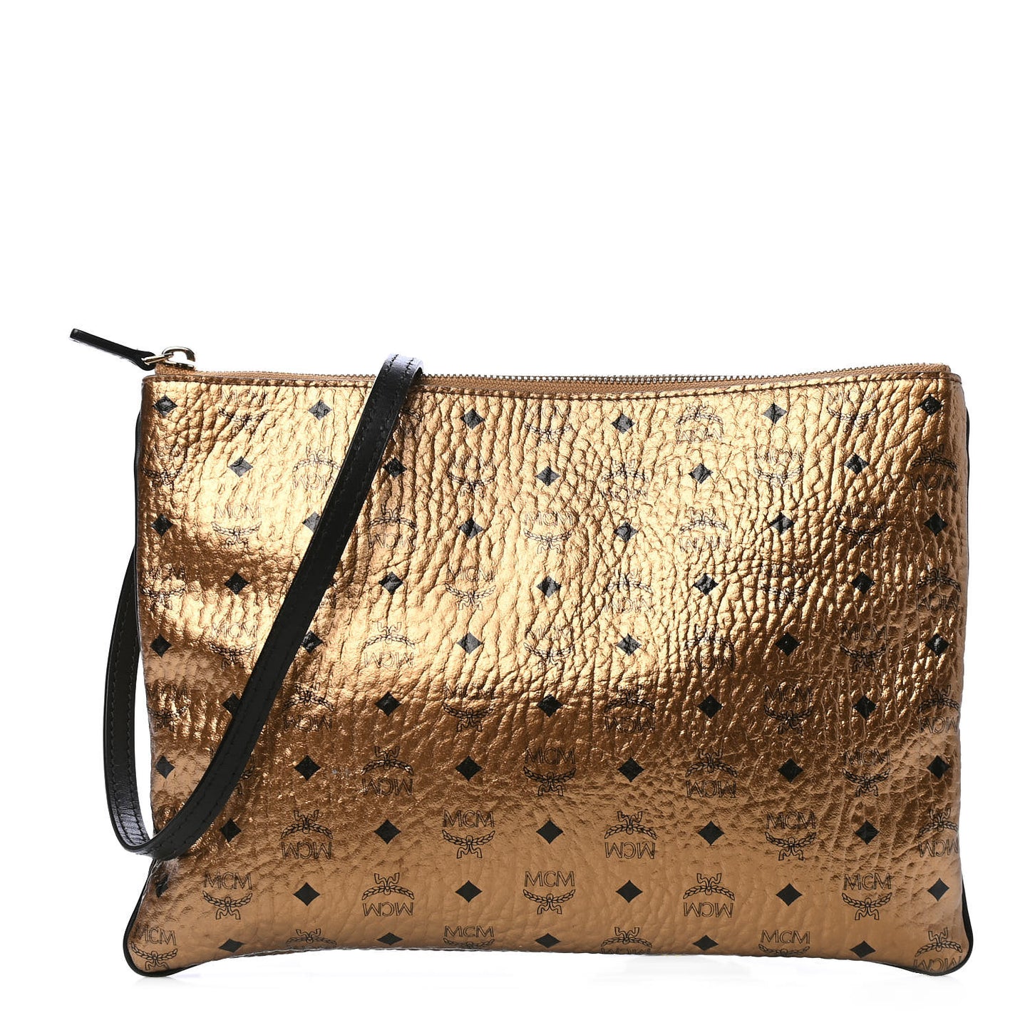 Metallic Visetos Medium Crossbody Pouch Gold