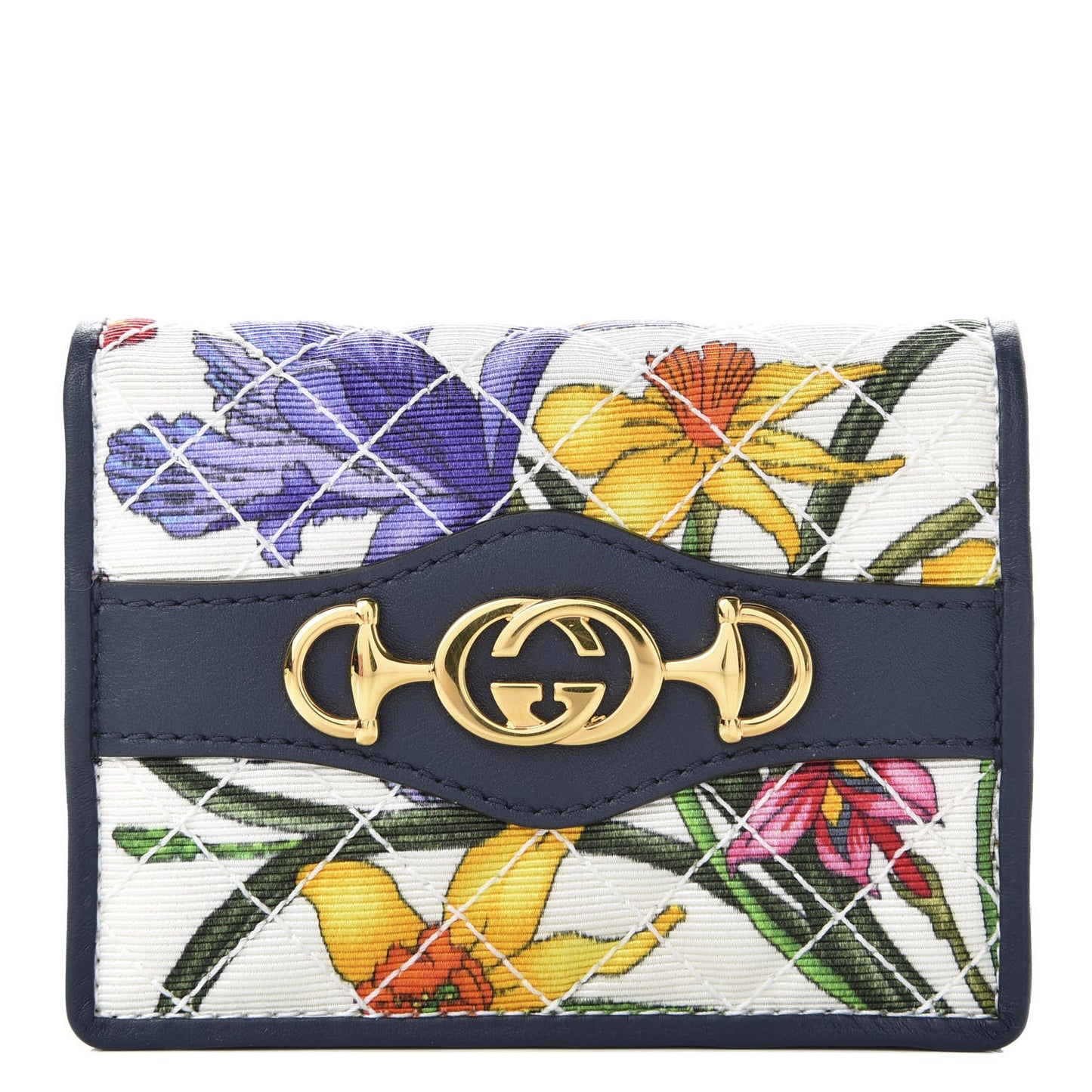 Canvas Flora Floral Trapuntata Zumi Card Case Wallet Great White Multicolor Blue Agata