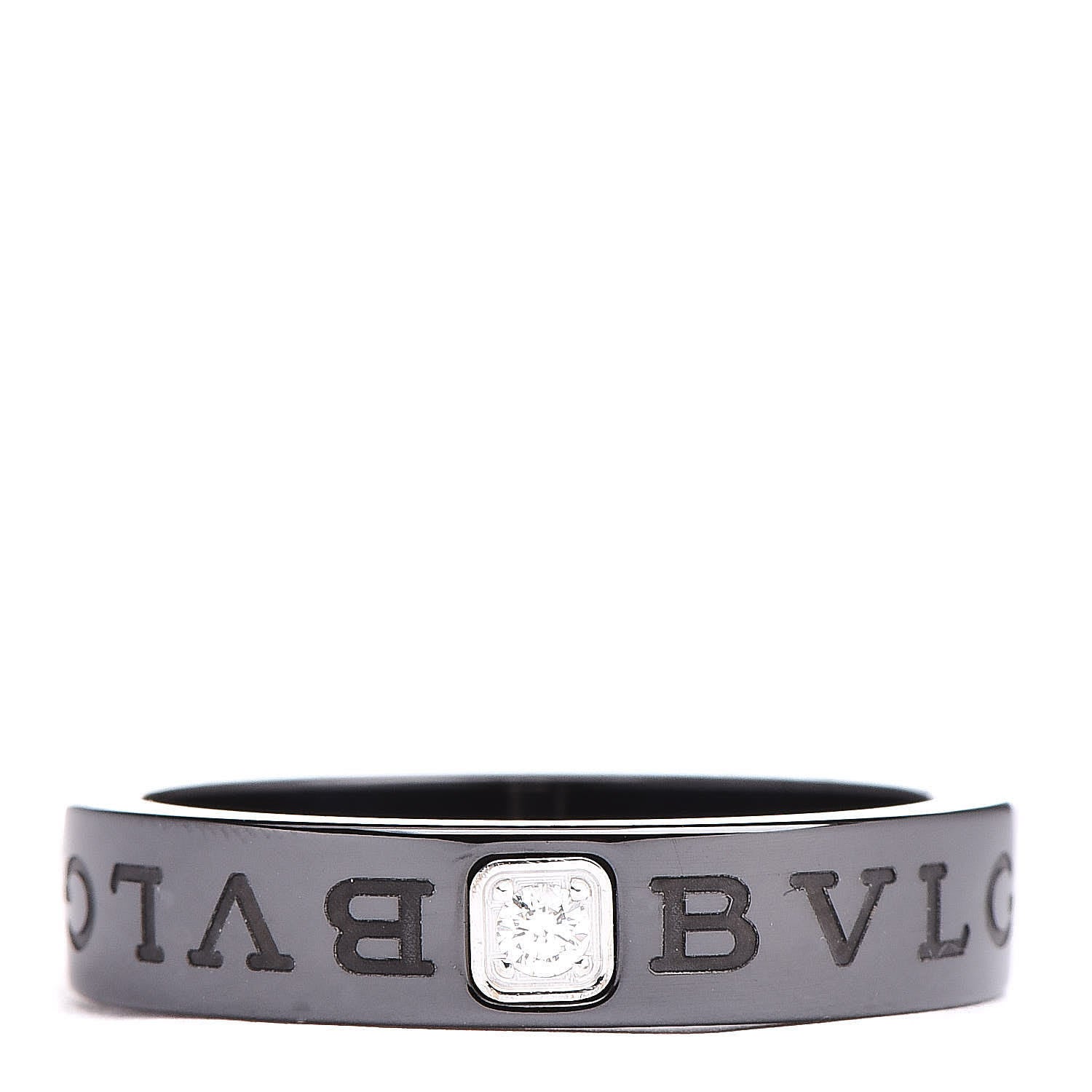 Bulgari 18K White Gold Ceramic Diamond B.Zero1 Essential Band Ring 65/11 Black 1 of 6
