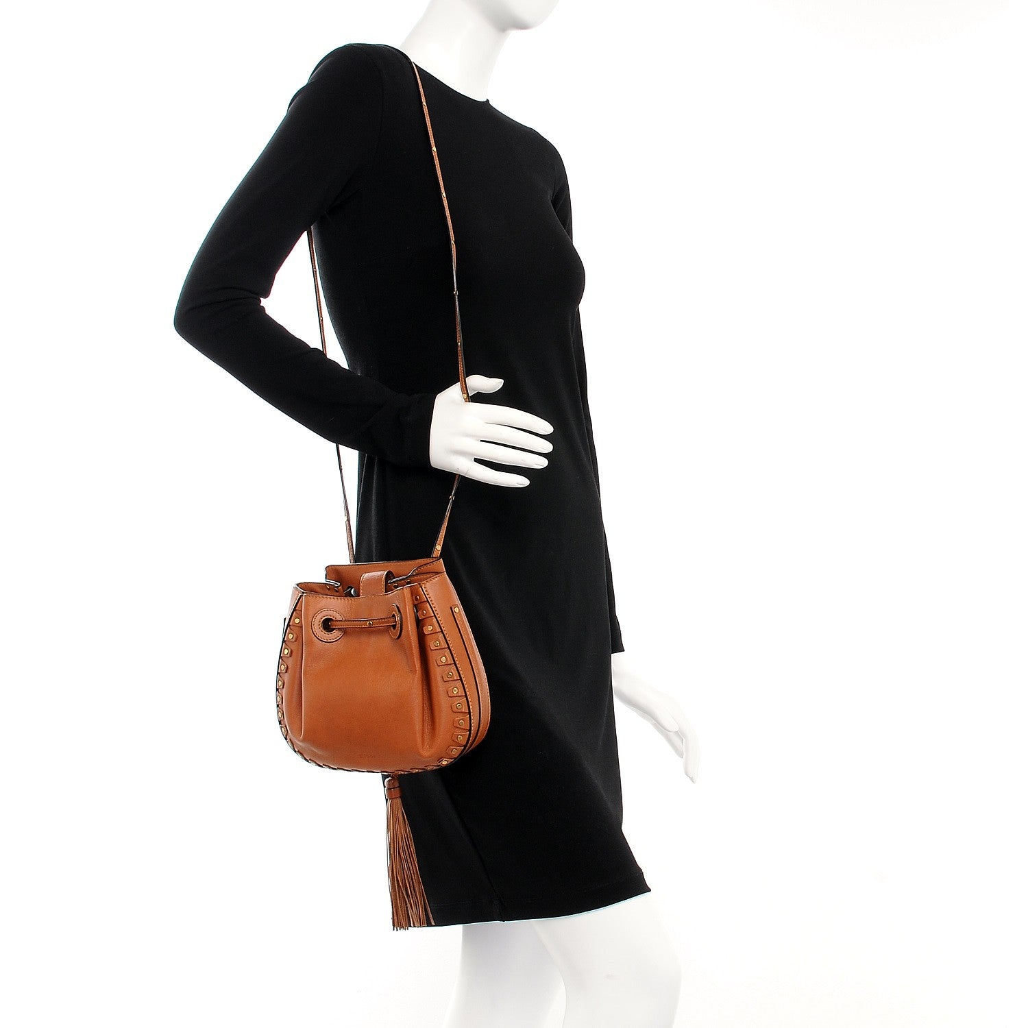 Chloe Studded Small Inez Drawstring Bag Caramel 2 of 7