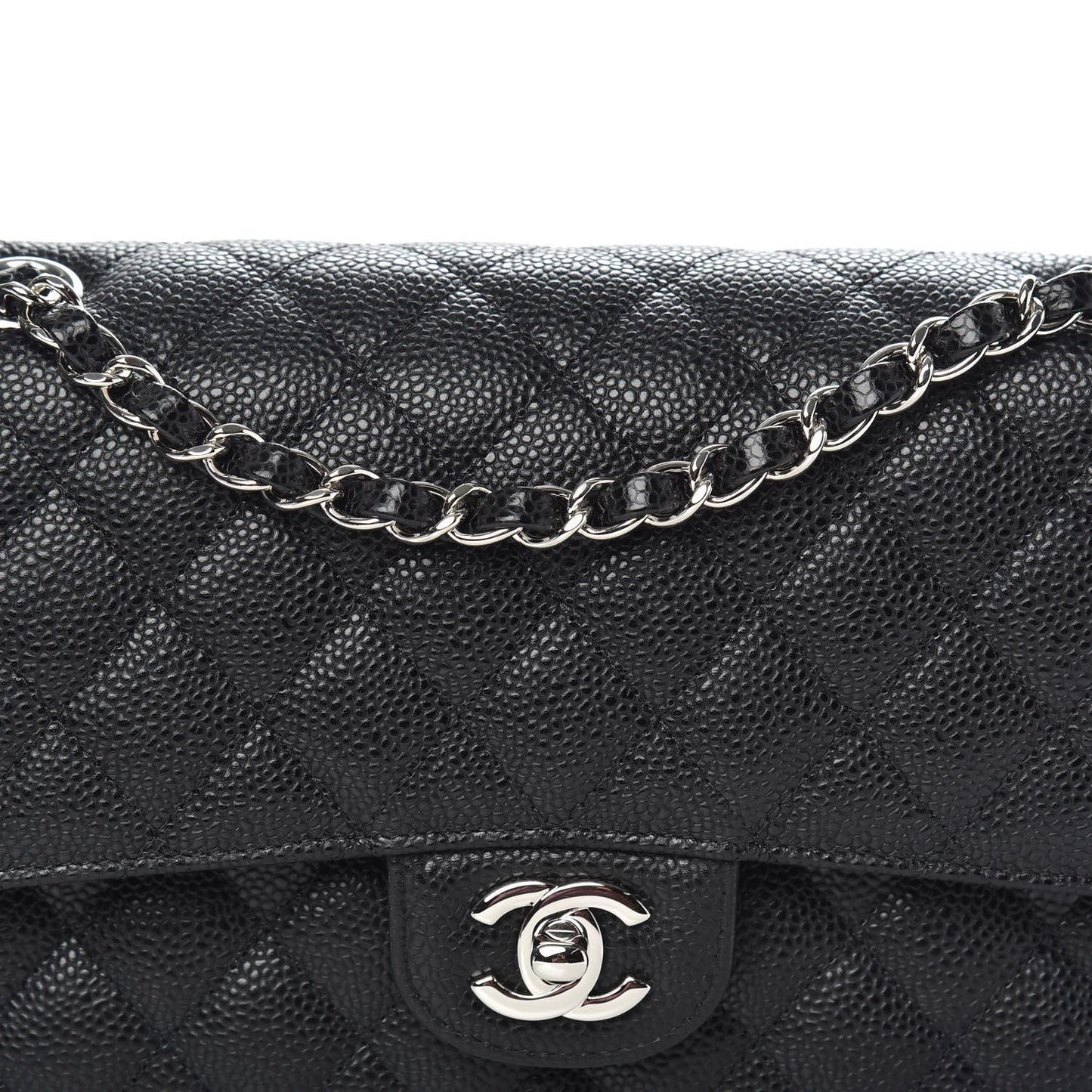 Caviar Quilted Medium Double Flap Black