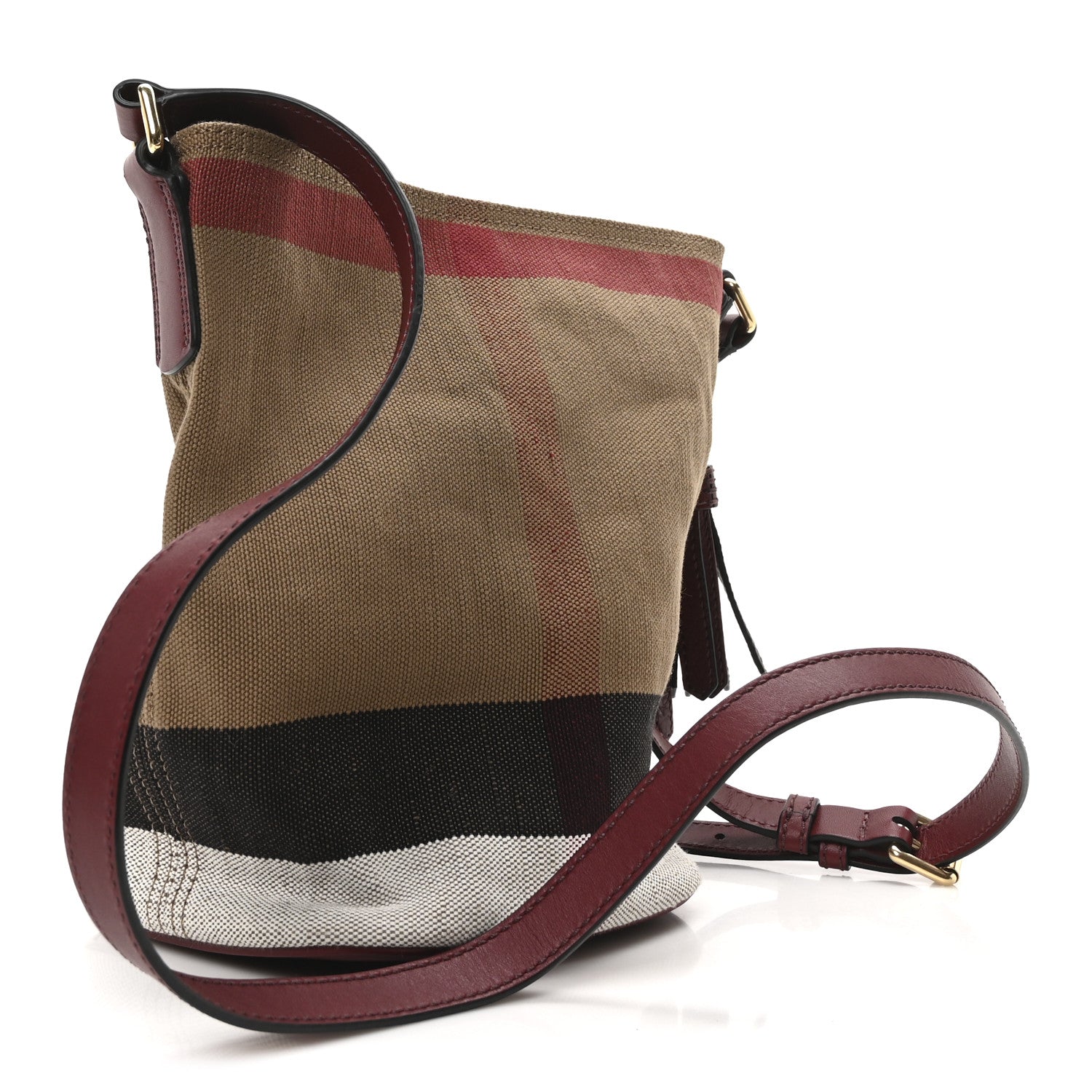 Burberry Canvas Mega Check Mini Ashby Tassel Crossbody Burgundy Red 4 of 12