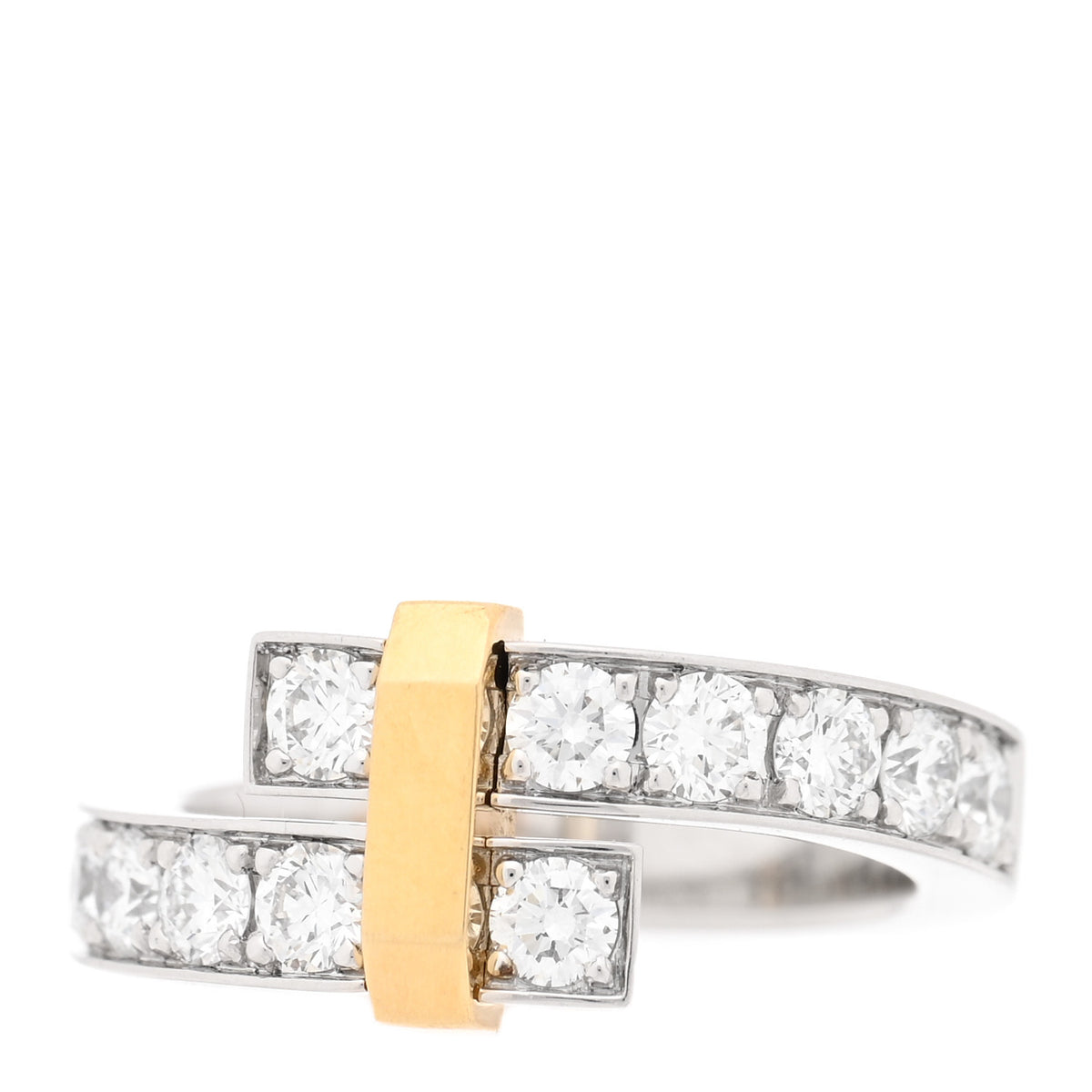 18K Yellow Gold Platinum Diamond Edge Bypass Ring 50 5.5