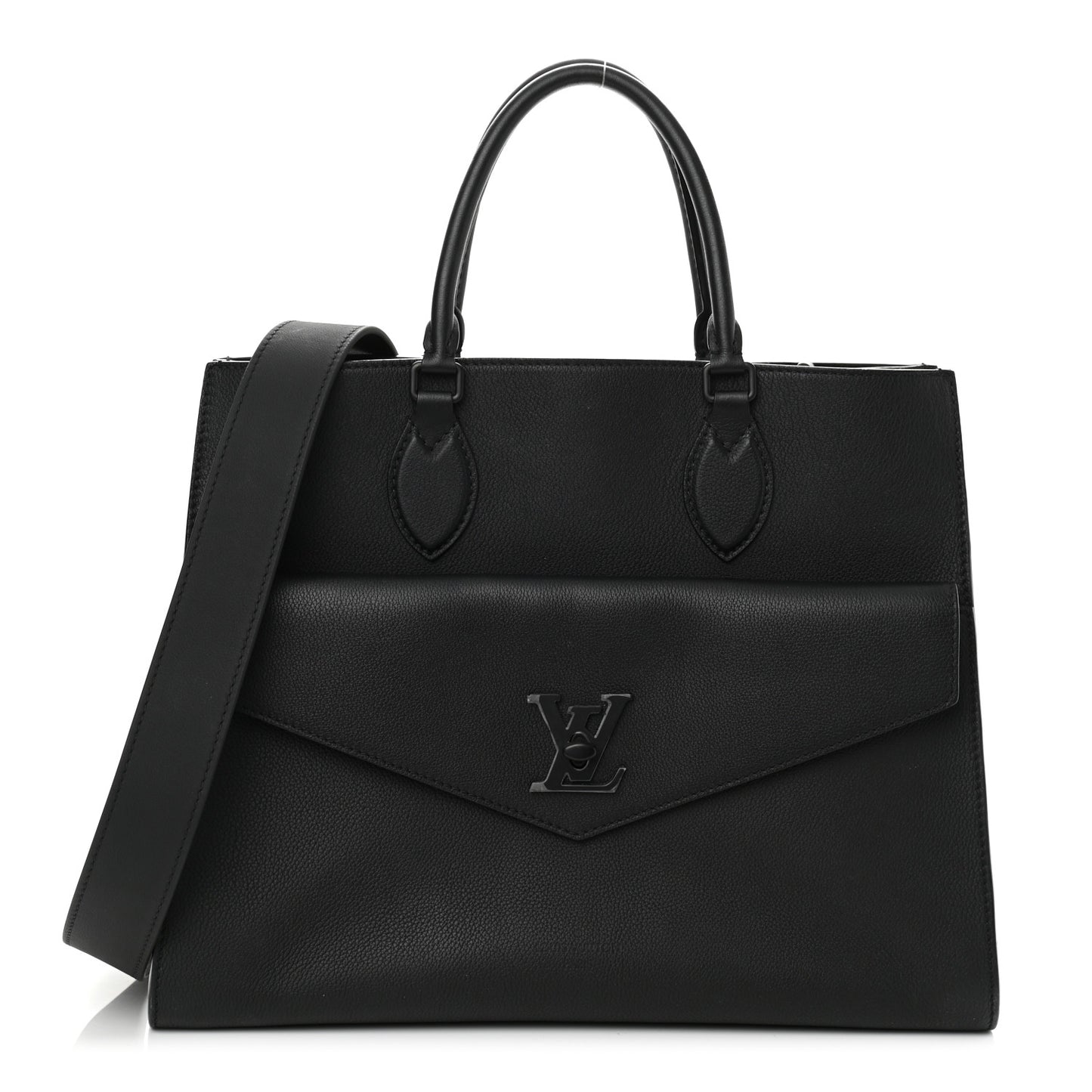 Soft Calfskin Lockme Tote MM Black