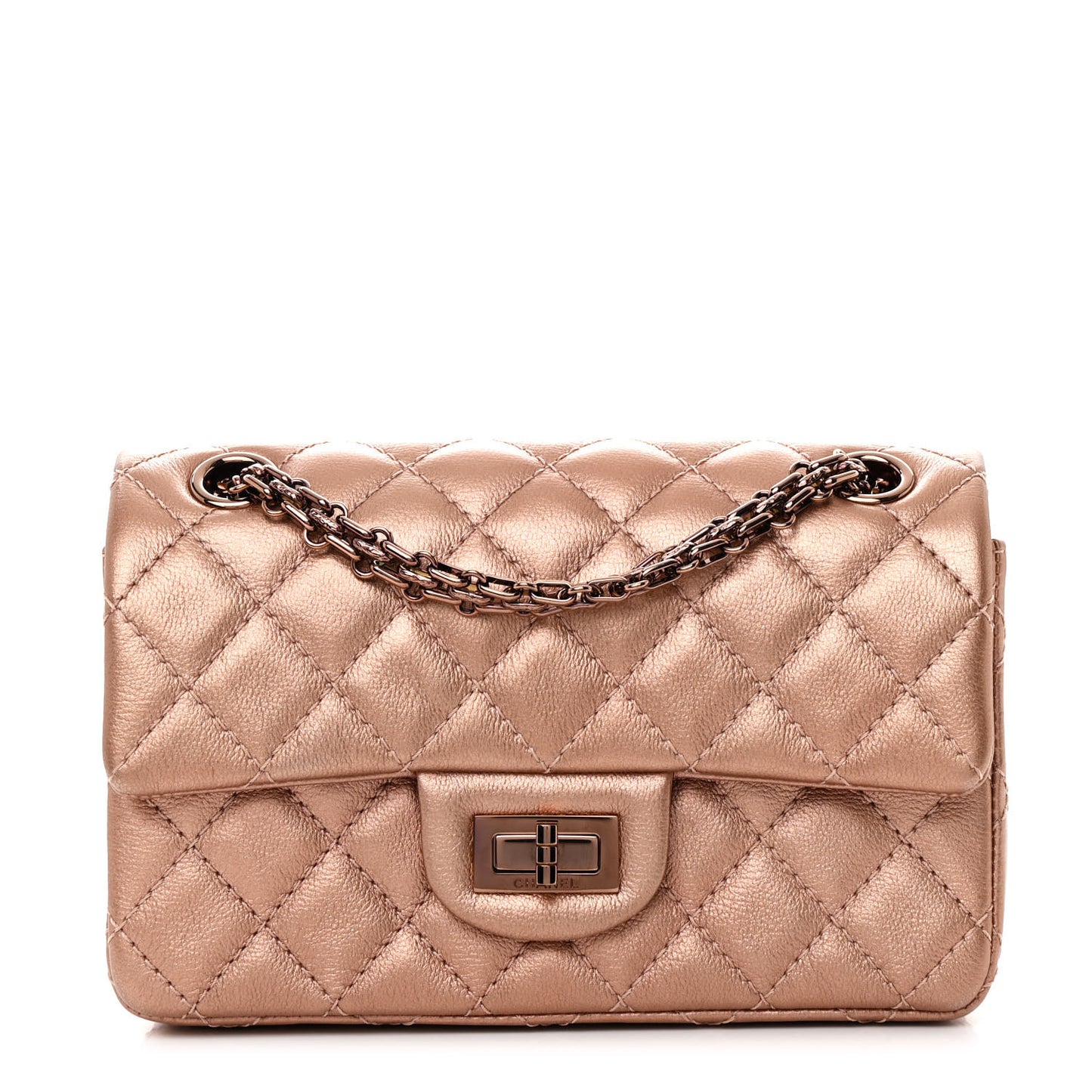 Metallic Grained Calfskin Quilted 2.55 Reissue Mini Flap Copper Pink