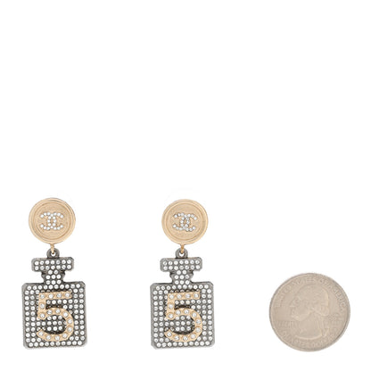 Chanel Crystal CC No 5 Perfume Bottle Drop Earrings Gold Silver 4 of 4