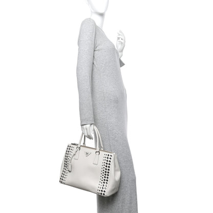 Prada Saffiano Lux Studded Crystal Medium Galleria Double Zip Tote Talco 3 of 31