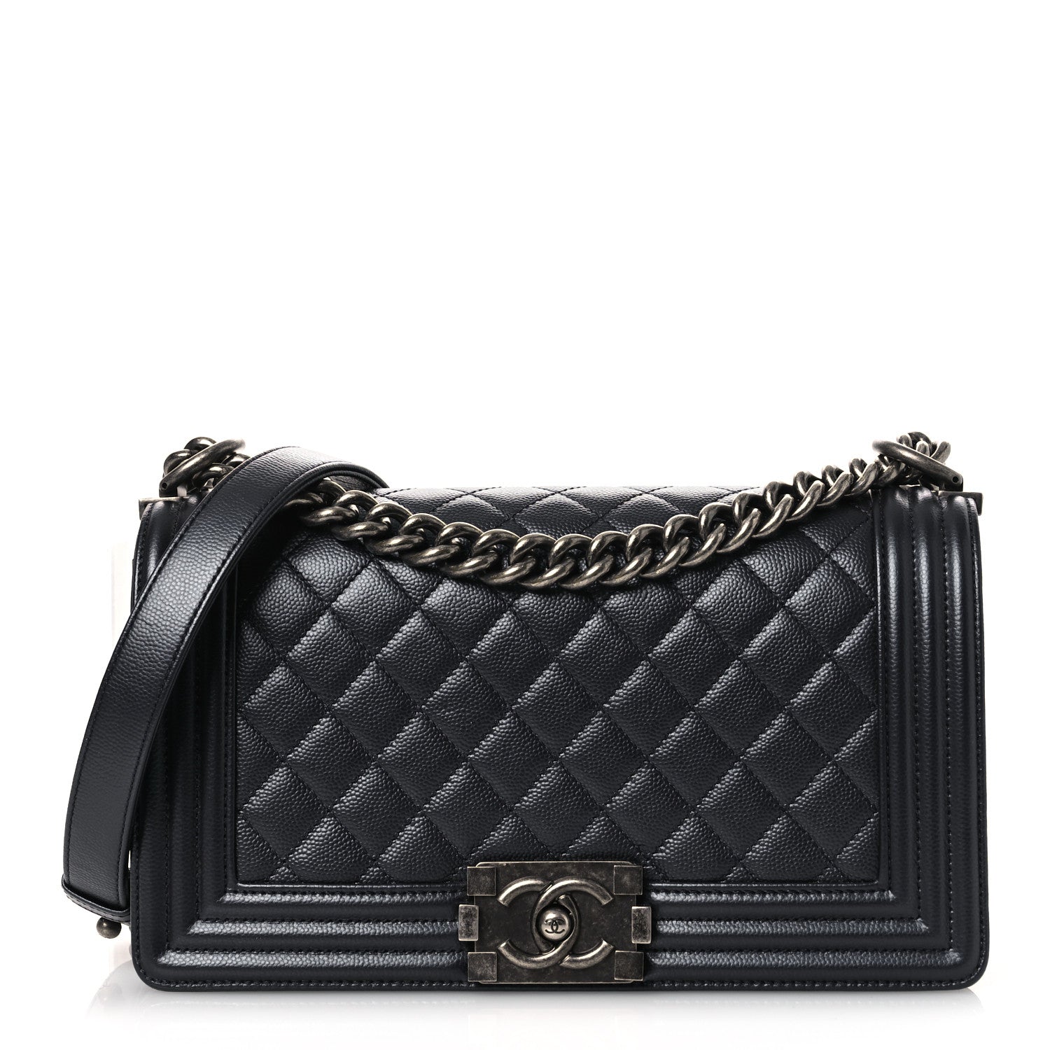Chanel Metallic Caviar Quilted Medium Boy Flap Navy 1 of 11