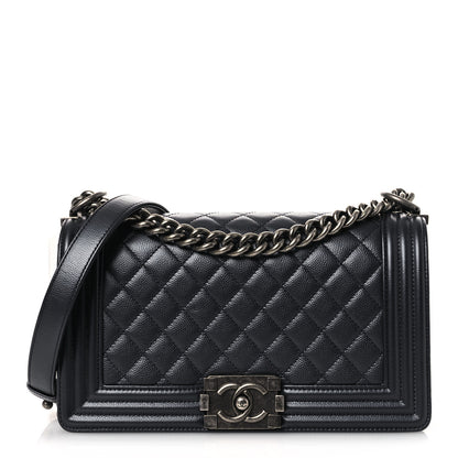 Chanel Metallic Caviar Quilted Medium Boy Flap Navy 1 of 11