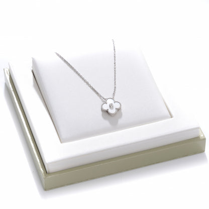 Van Cleef & Arpels 18K White Gold Mother of Pearl Diamond Single Motif Clover Alhambra Necklace 3 of 10