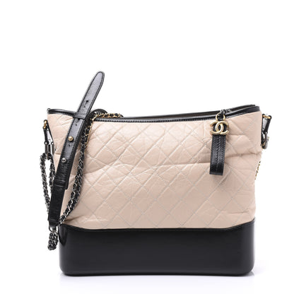 Chanel Aged Calfskin Quilted Large Gabrielle Hobo Beige Black 1 of 9