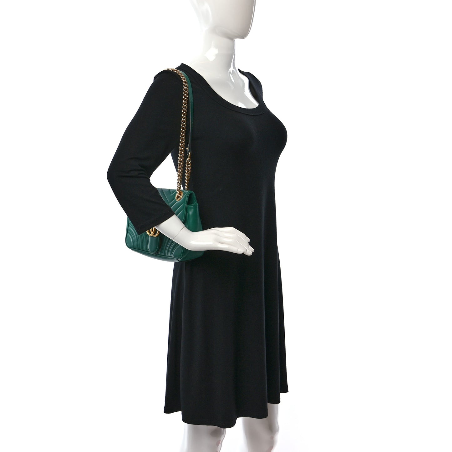 Calfskin Matelasse Small GG Marmont Shoulder Bag Emerald Green