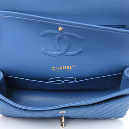 Chanel Caviar Flat Chevron Quilted Medium Double Flap Blue 5 of 10