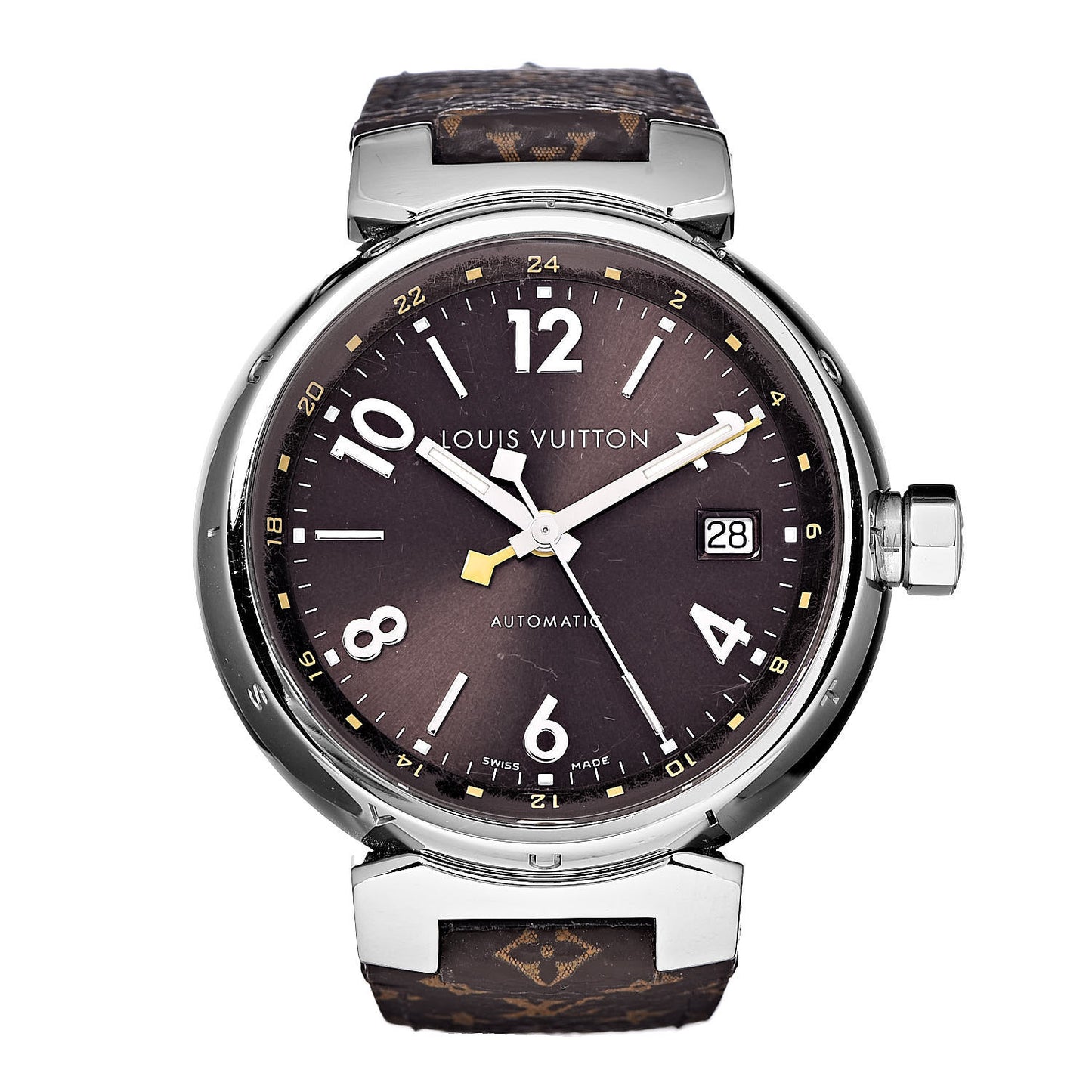 Stainless Steel Monogram 39mm Tambour GMT Automatic Watch Brown