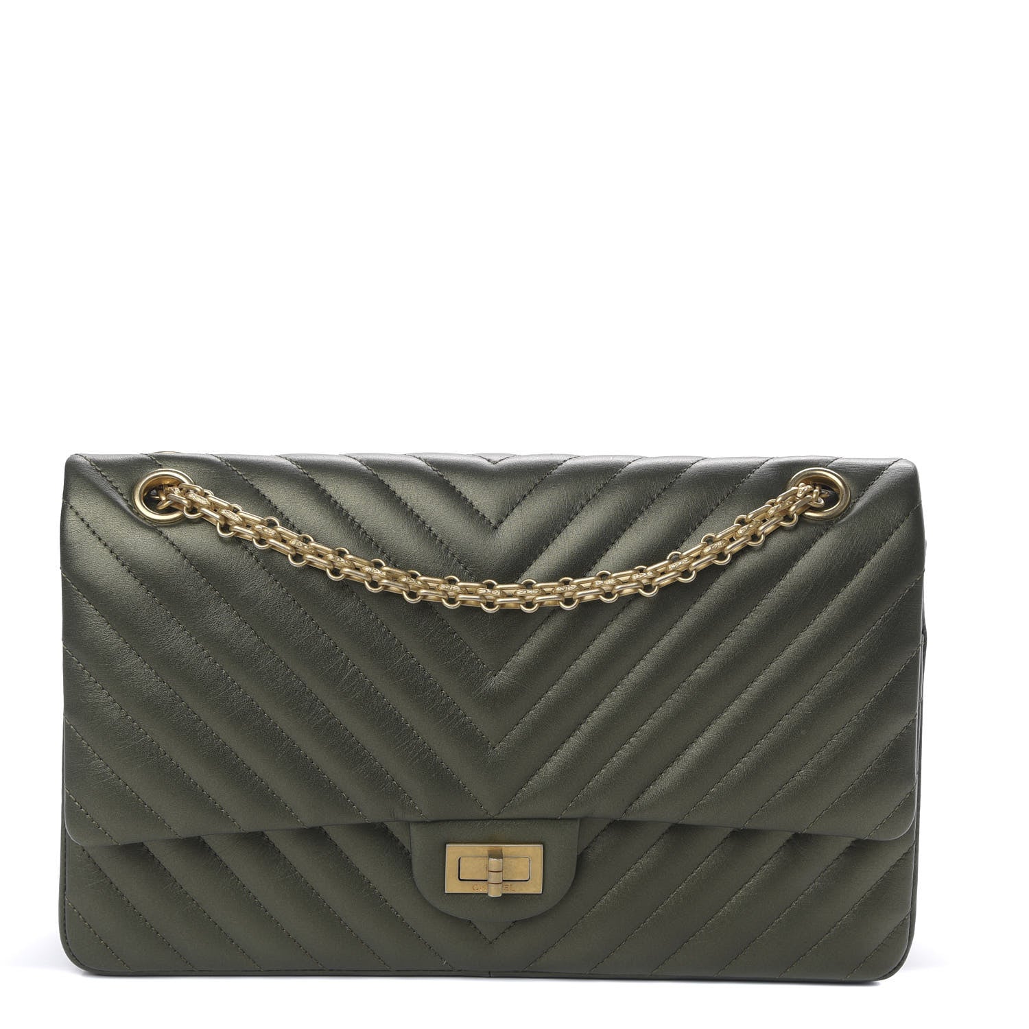 Chanel Sheepskin Chevron Quilted 2.55 Reissue 226 Flap Green 1 of 11