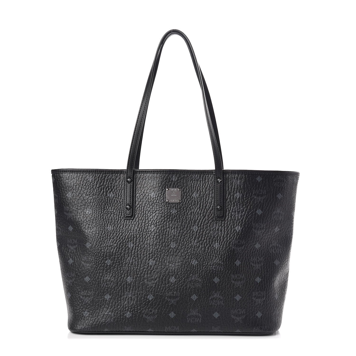 MCM Visetos Medium Anya Zip Top Shopper Tote Black 1 of 9