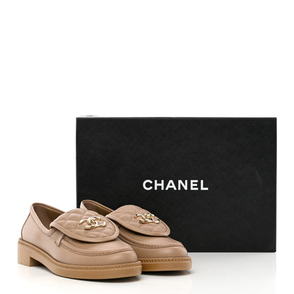 Chanel Lambskin Quilted CC Turnlock Loafers 37.5 Beige 14 of 14