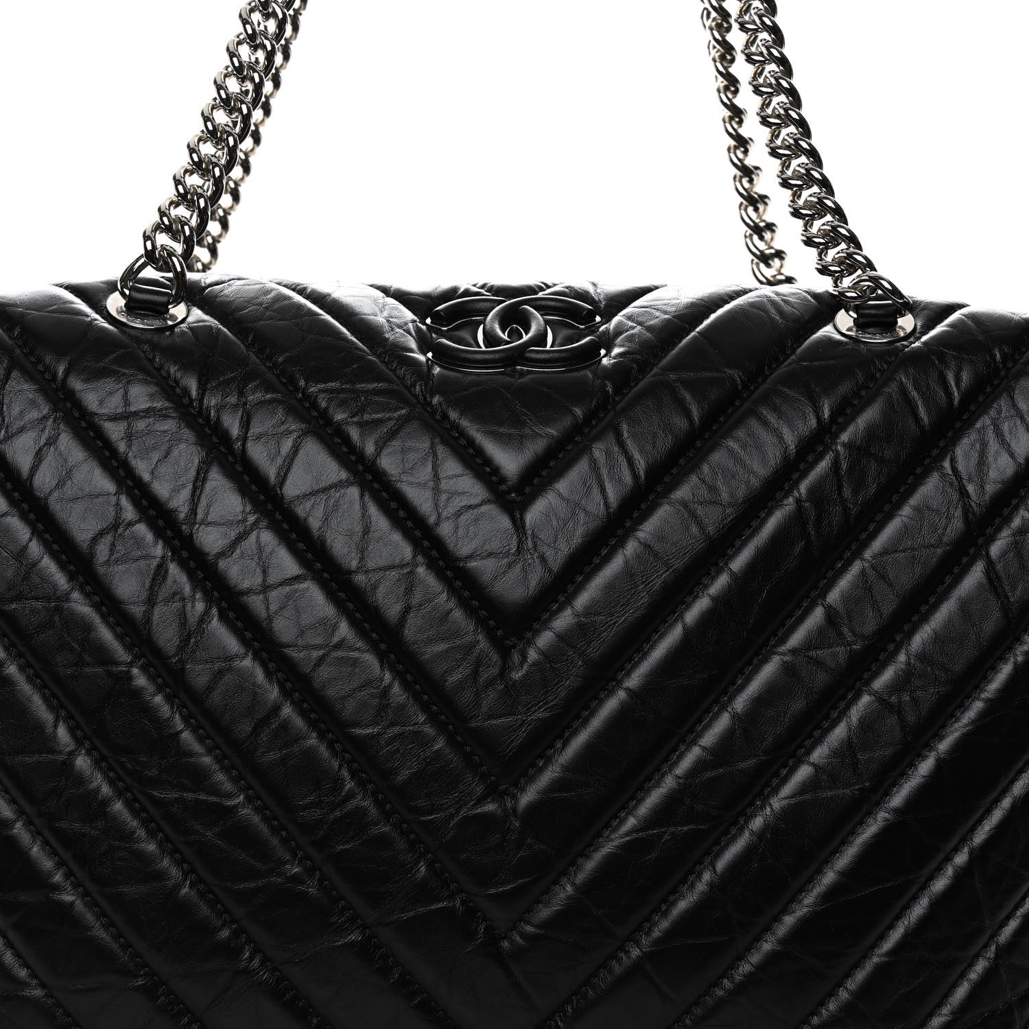Chanel Aged Calfskin Chevron Quilted Duffle Bag Black 8 of 10