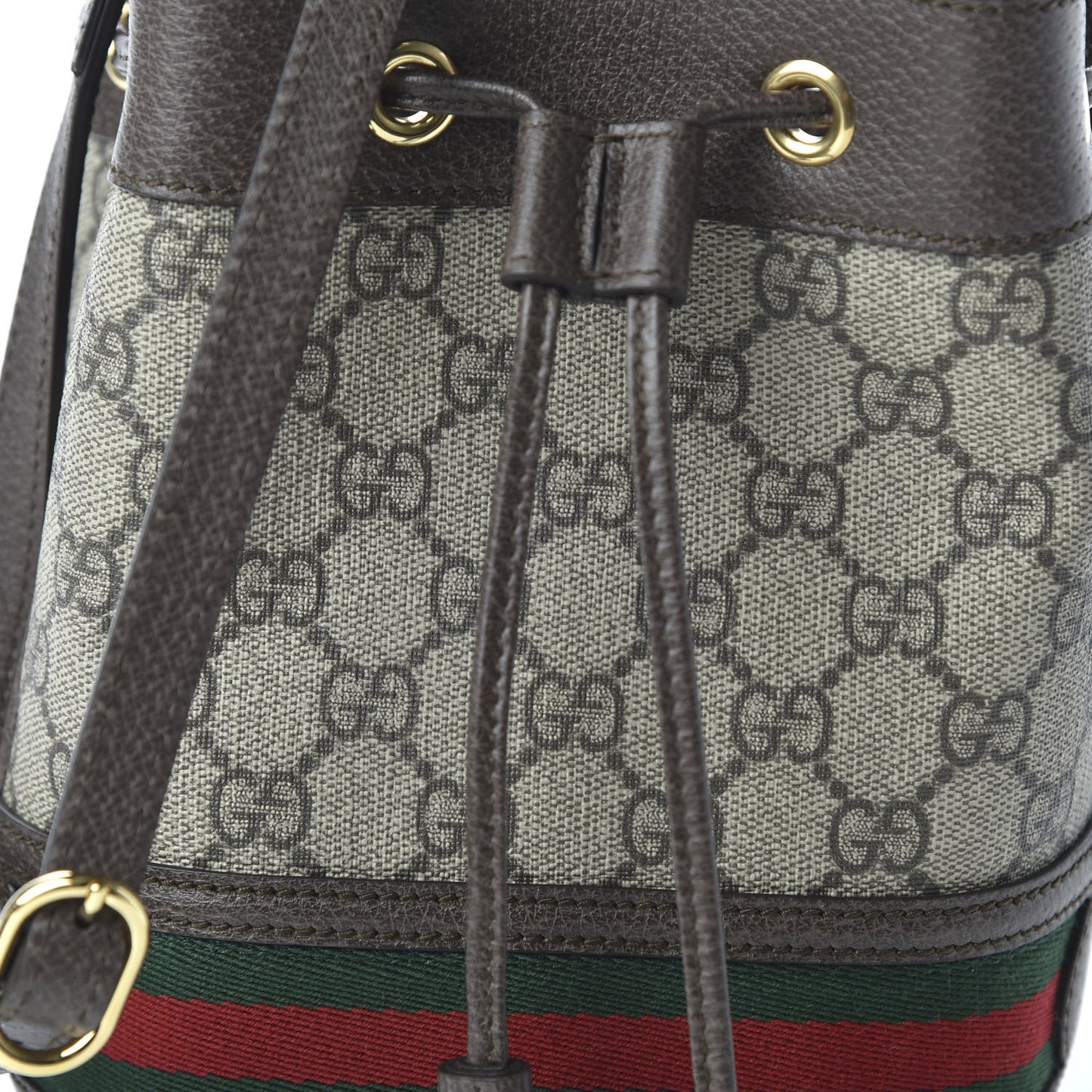 GG Supreme Monogram Web Mini Ophidia Bucket Bag Brown