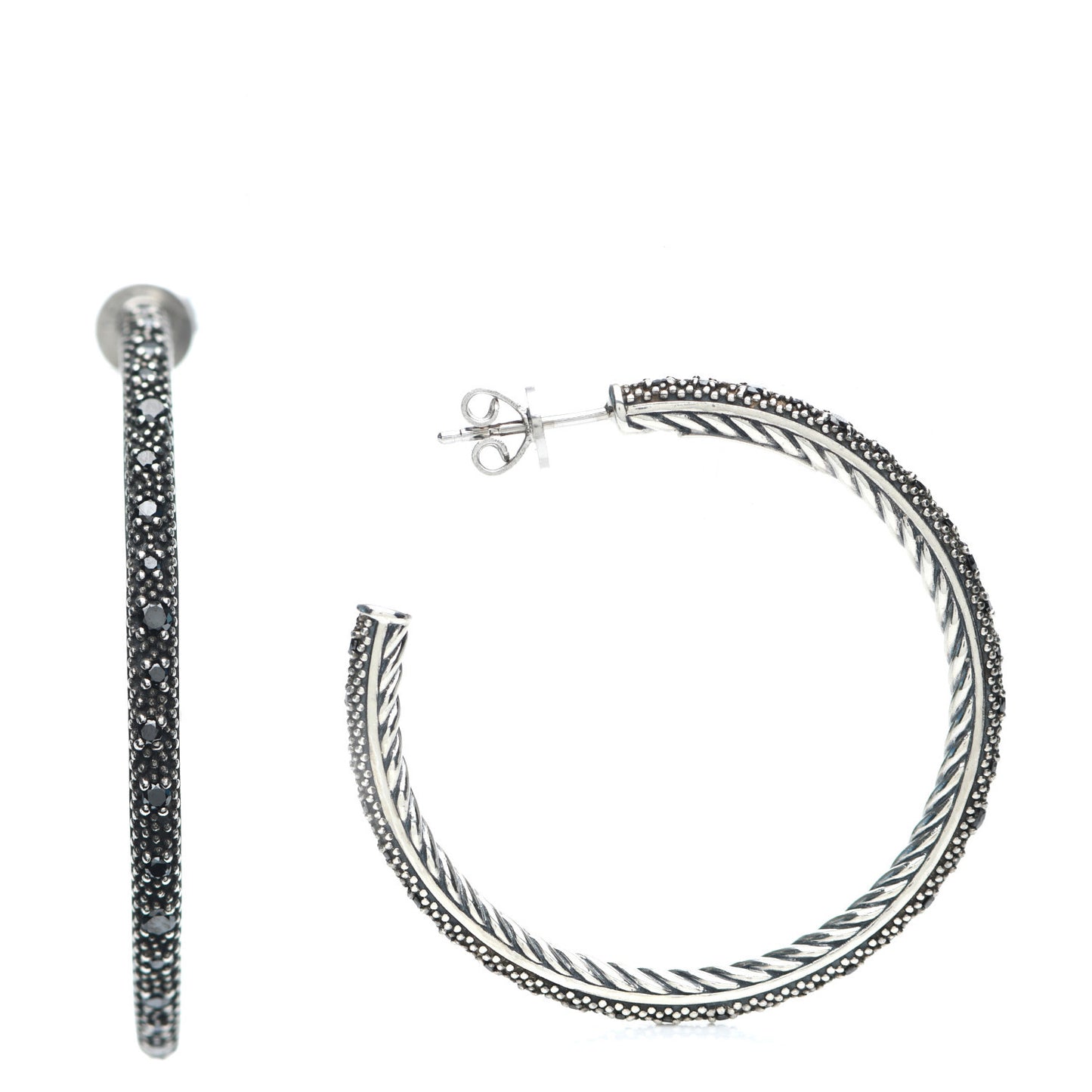 Sterling Silver Black Diamond 42mm Large Midnight Melange Hoop Earrings