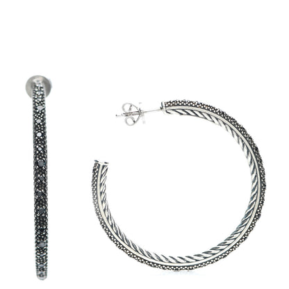 David Yurman Sterling Silver Black Diamond 42mm Large Midnight Melange Hoop Earrings 1 of 5