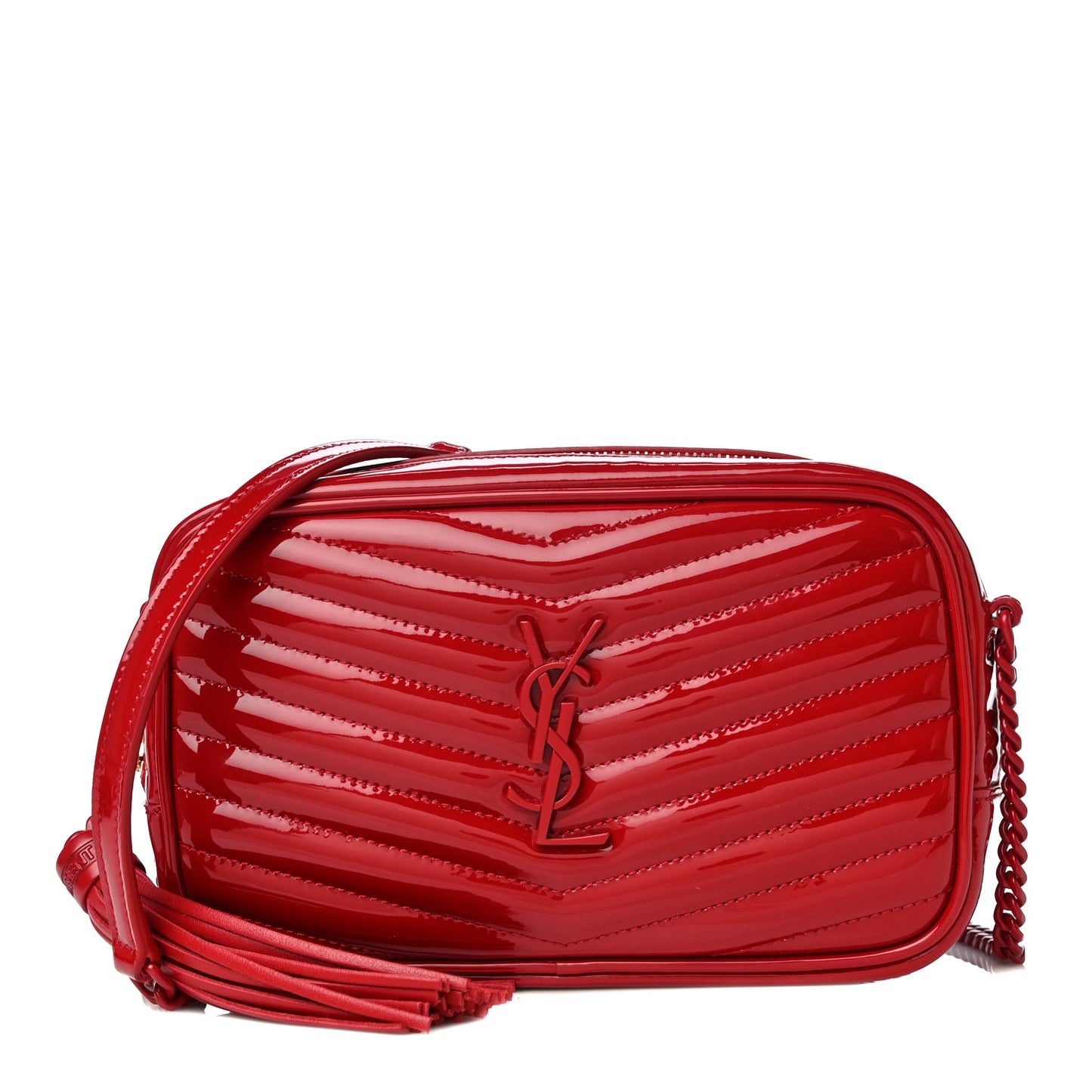 Patent Calfskin Matelasse Monogram Mini Lou Camera Bag Eros Red