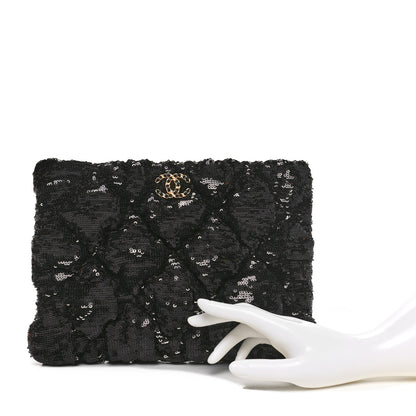 Chanel Sequins Quilted Large Chanel 19 Pouch Black 2 of 11