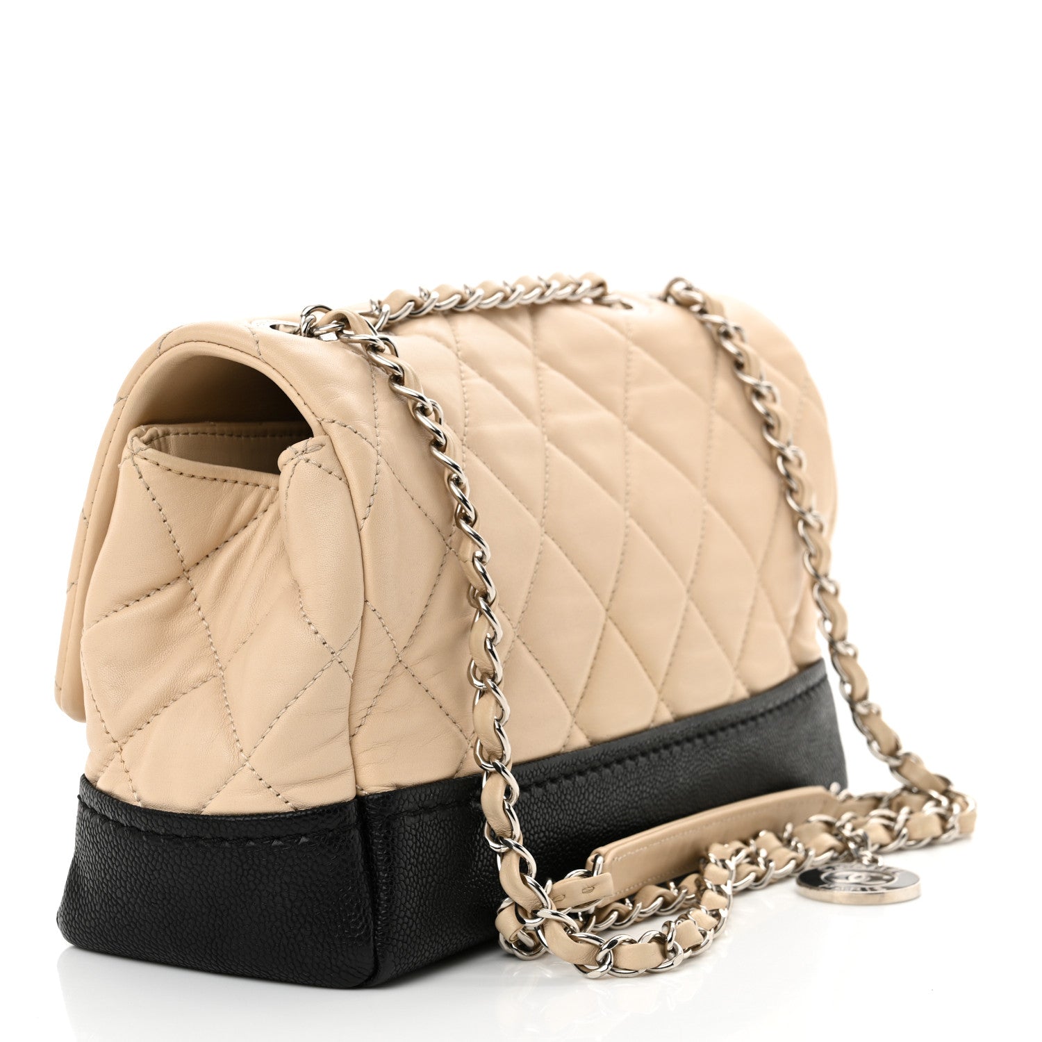 Chanel Calfskin Caviar Quilted Flap Beige Black 3 of 11