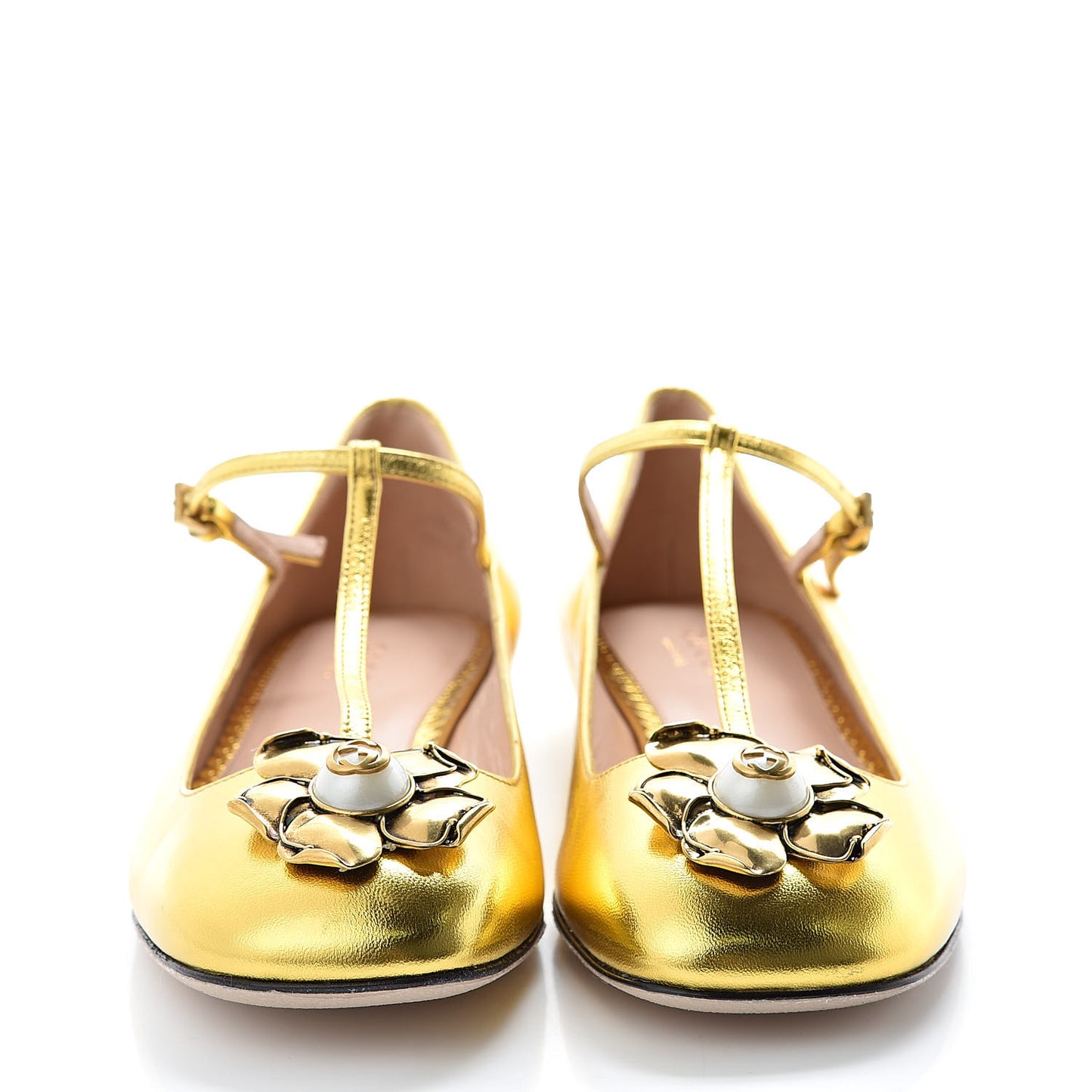 Metallic Nappa Lexi T Strap Ballerina Flats 37 Gold