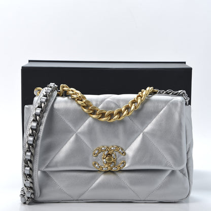 Chanel Metallic Goatskin Quilted Medium 19 Flap Silver 10 of 10