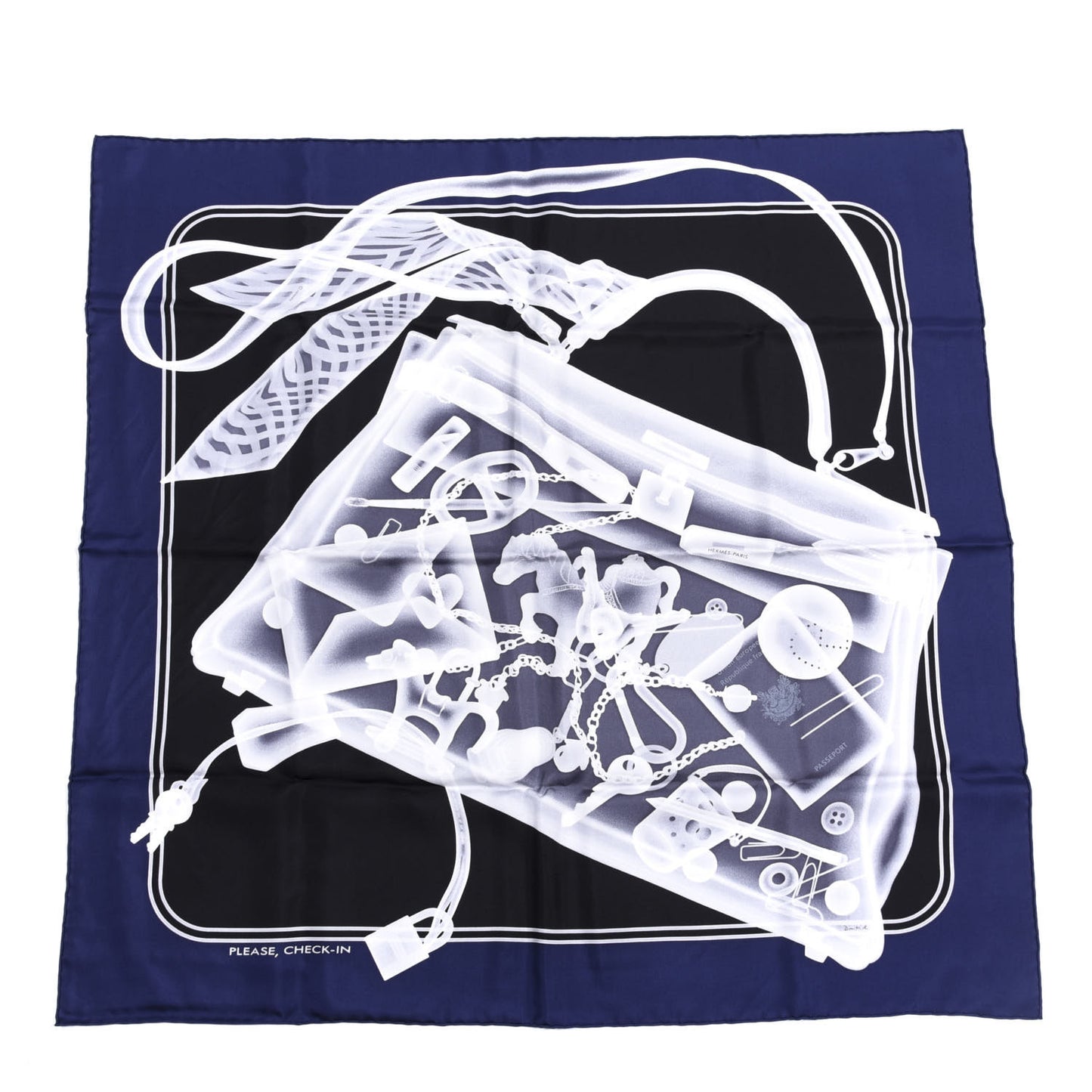 Silk Please Check In Scarf 90 Marine Black White