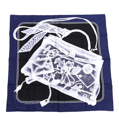 Hermes Silk Please Check In Scarf 90 Marine Black White 1 of 5