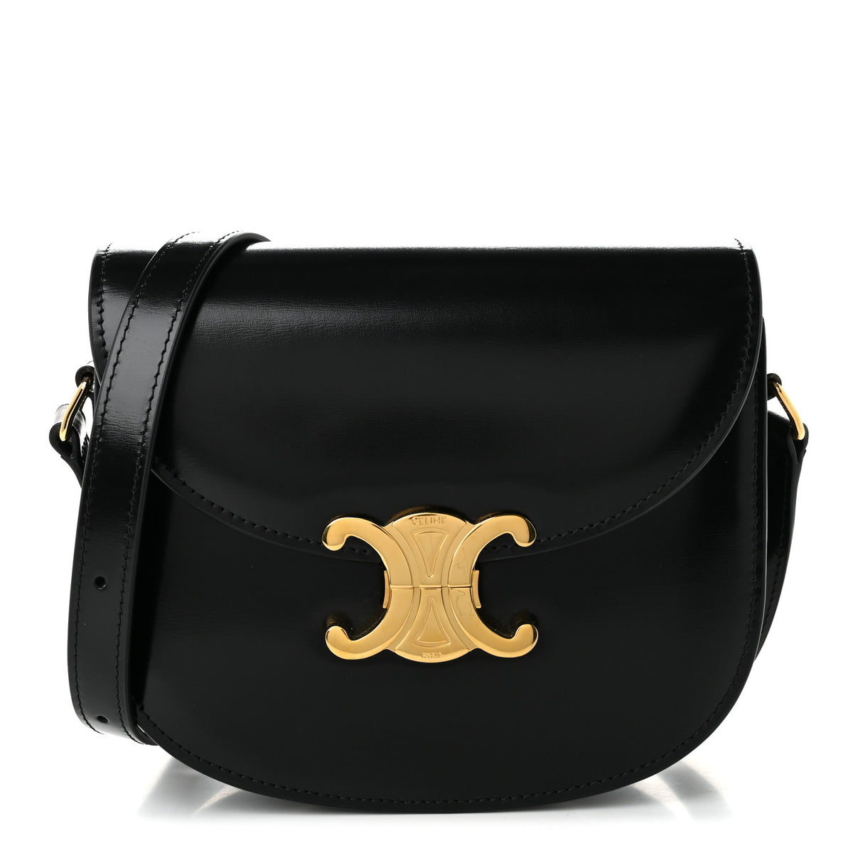Shiny Calfskin Besace Clea Triomphe Black