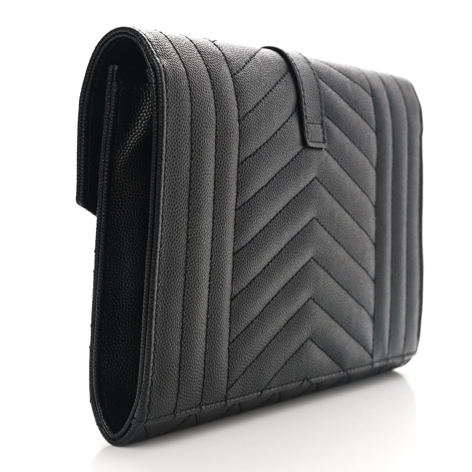 Saint Laurent Grain De Poudre Textured Mixed Matelasse Triquilt Monogram Clutch Black 2 of 7