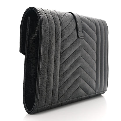 Saint Laurent Grain De Poudre Textured Mixed Matelasse Triquilt Monogram Clutch Black 2 of 7