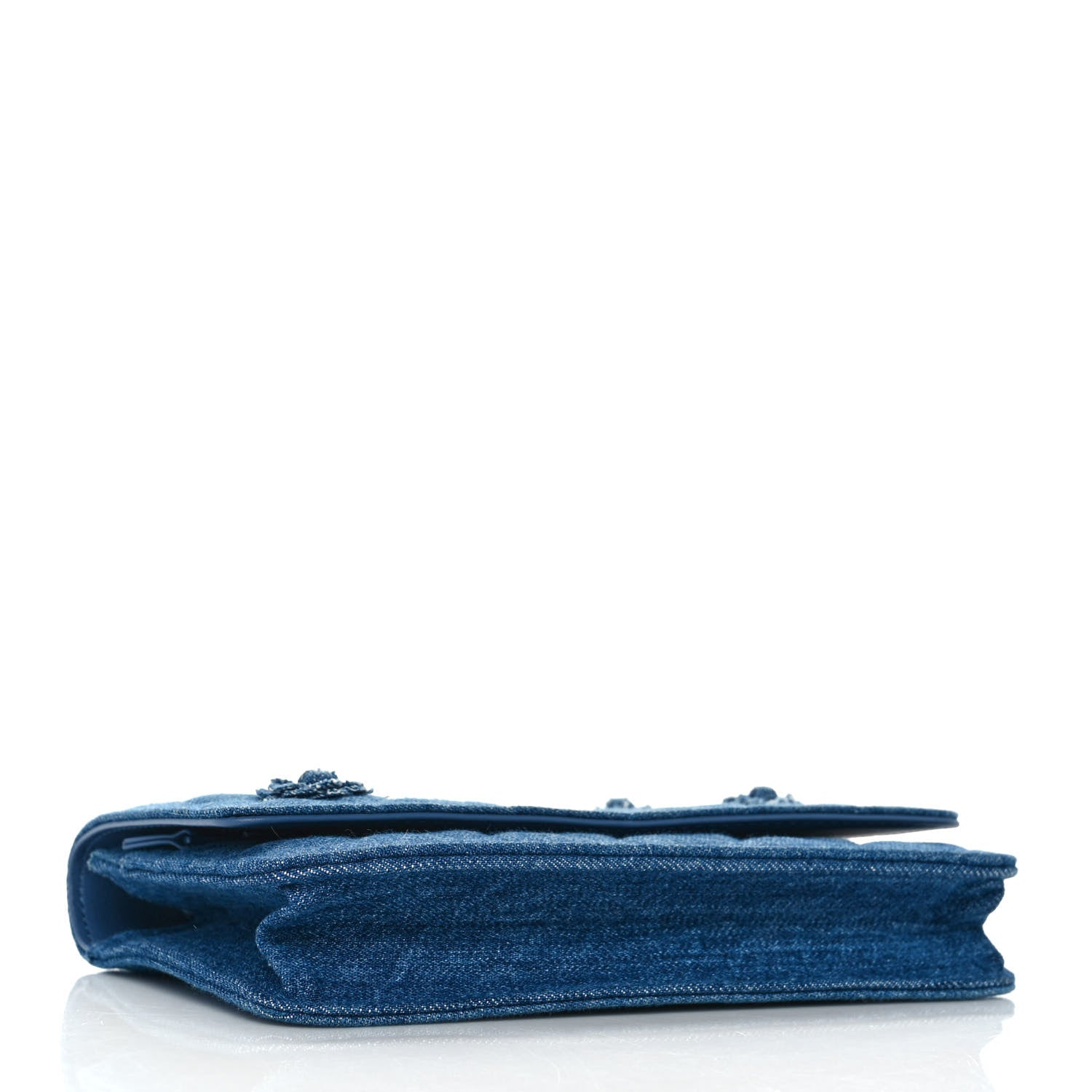 Chanel Denim Quilted Camellia Wallet On Chain WOC Blue 3 of 9